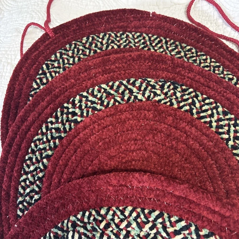 Vtg 4 Red Chenille Chair Pads 16